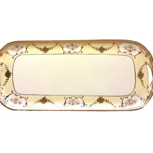 Antique Nippon Porcelain Sandwich Tray, Hand-Painted Pink Roses