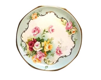 ポーランド製 TPM ポーセリン 花柄 ピンク金彩 アンティーク調プレート