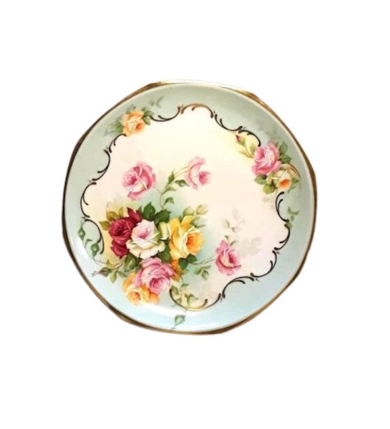 Antique MZ Austria Plate: Hand-painted Pink Roses, Shabby Chic