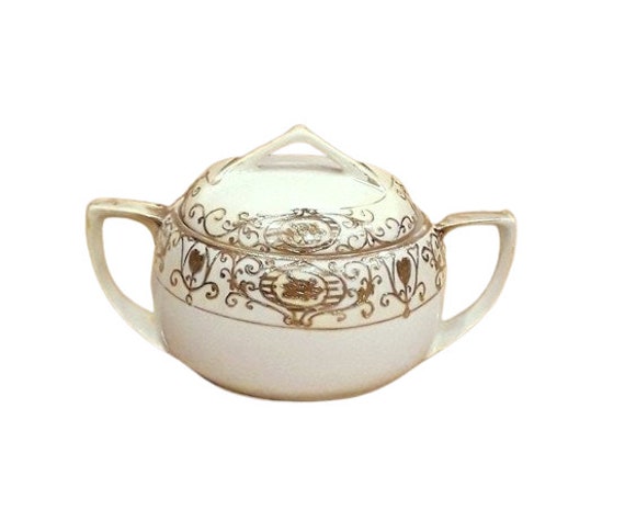 Vintage Noritake Sugar Bowl Christmas Ball Pattern 175 Japan Green