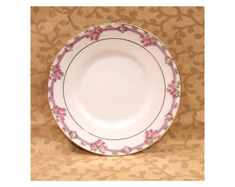 Antique Victorian Bavaria Saucers Set of Four Porcelain Pink Roses Shabby Cottage Chic