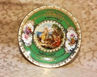 Antique Demitasse Saucer Hand Painted Heavily Gilded Vienna Style Victorian Shabby Cottage