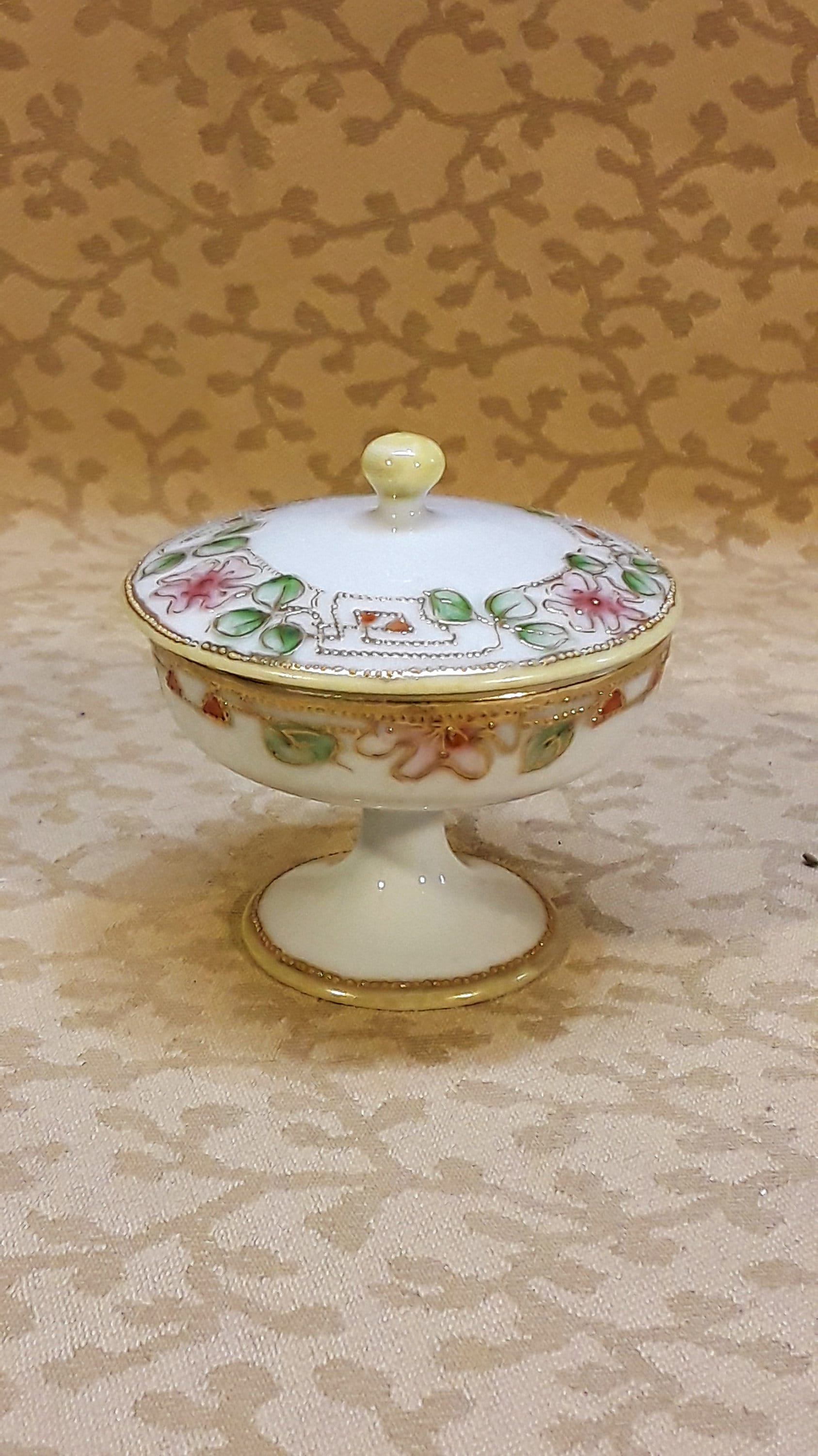 Antique Nippon Powder Box Trinket Dish Ring Box Hand Painted