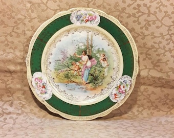 Antique Imperial Crown China Plate 7.75" Woman with Cherubs Putti Porcelain Victorian Shabby Cottage Chic