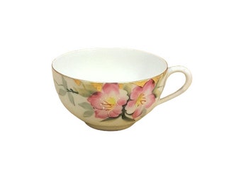 Vintage Noritake Azalea Pattern Tea Cup 1920s 1930s Green Wreath Mark Hand Painted Japan
