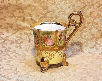 Antique Demitasse Cup Hand Painted Heavily Gilded   Victorian Shabby Cottage