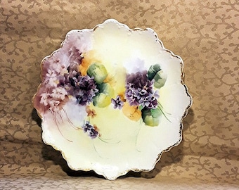 Antique Rosenthal RC Bavaria Plate 9" Hand Painted Purple Pansies Victorian Shabby Cottage Chic