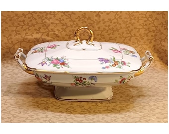 Antique T&V Limoges Covered Vegetable Dish Porcelain Victorian Pink Roses Shabby Cottage