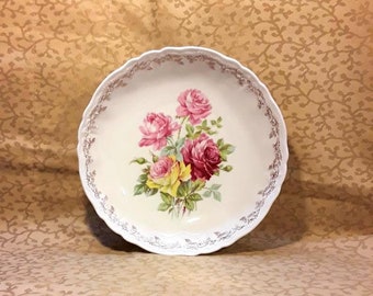 Antique Fruit Bowl 9" Porcelain Yellow Pink Roses Weimar Germany Victorian Shabby Cottage Chic