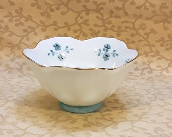 Vintage Hand Painted Bowl 4.25" Blue Flowers Thank You Signed Davidson 1989 Shabby Cottage Chic