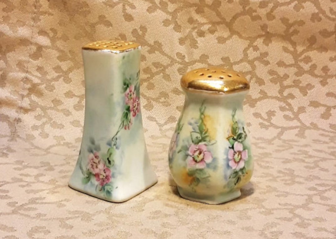 Antique PL Limoges Salt and Pepper Shaker Set Hand Painted Etsy