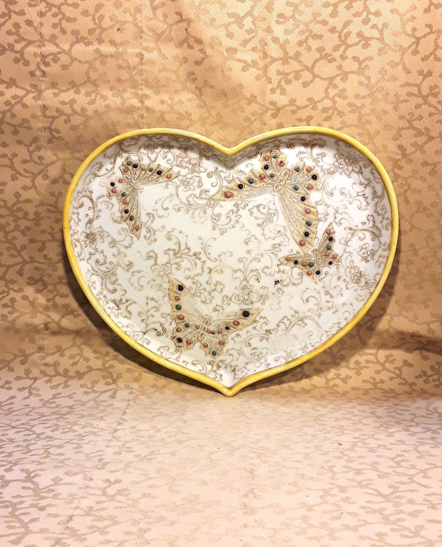 Antique Nippon Heart Shaped Vanity Tray Hand Painted Porcelain Etsy