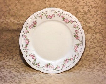 Antique Plate 7.5" Pink Rose Swags Victorian Porcelain Shabby Cottage Chic