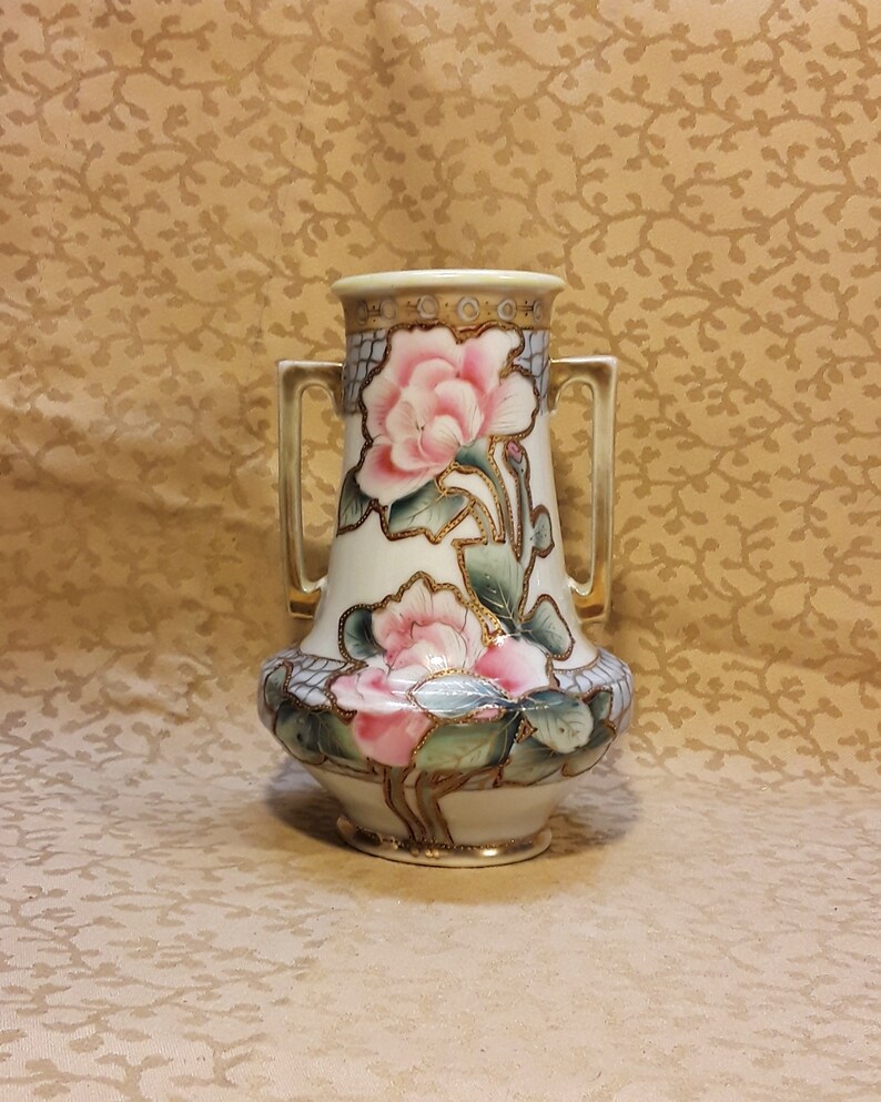Antique Nippon Vase With Handles Hand Painted Floral Victorian ...
