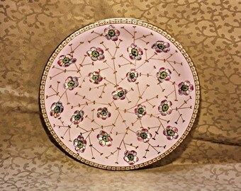 Antique Bodley Plate 9.75" Pattern 3615 Polychrome Enamel Gilt Victorian Japonisme Aesthetic Movement Pink Floral Chintz