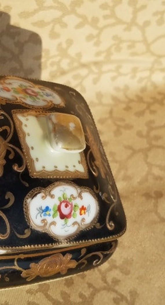 Antique Hand Painted Nippon Porcelain Powder Box … - image 7