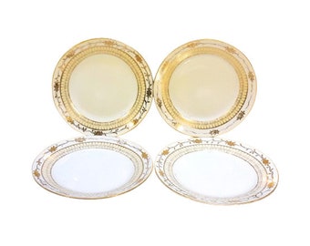 Antieke set van vier noritake-broodborden 6,5" gouden korst met bloem- en roosterpatroon