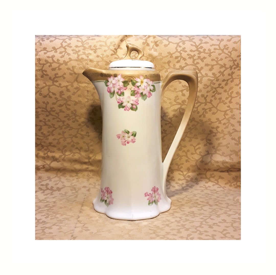 Antique RS Germany Chocolate Pot Porcelain Pink Roses Floral Victorian