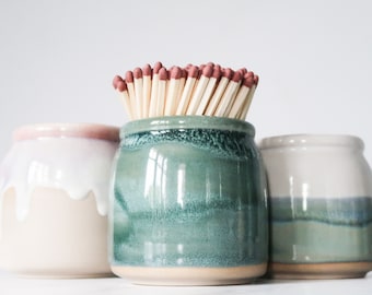 Handmade ceramic matchstick pot | match holder & striker pad | matchstick jar | candle lighter