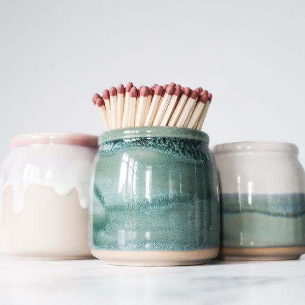 Handmade ceramic matchstick pot | match holder & striker pad | matchstick jar | candle lighter