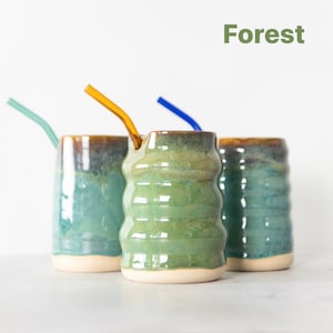 Vaso de Pajita de Colores: Vaso de Café Helado de Colores, Vaso de Cerámica Hecho a Mano, Vaso para Batido con Pajita, Regalo para Amantes del Café