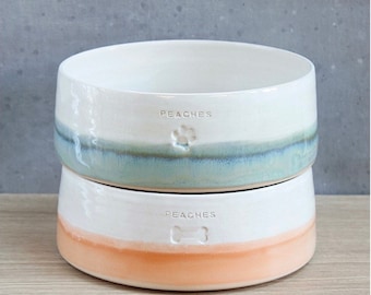 Two-tone colourful pet bowl / Personalized Ceramic Pet Bowl / Custom Personalised Handmade Two-Tone Dog Cat Food Water Dish / Name or Logo