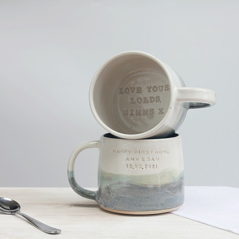 Personalised ceramic large mug / handmade tea & coffee / ceramic mug / customised / wedding gift / housewarming / valentines present Mountain Fog