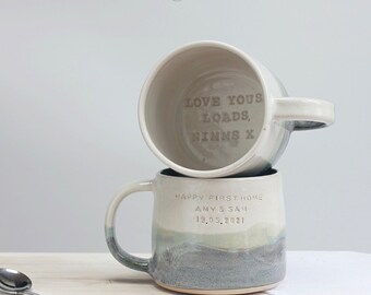 Taza de cerámica personalizada / té y café hechos a mano / taza de cerámica / personalizado / regalo de boda / inauguración de la casa / regalo de San Valentín