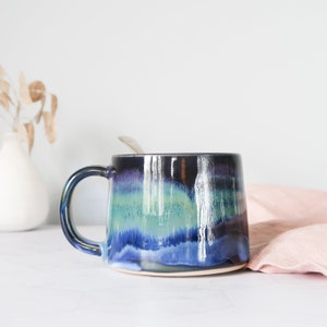 Handmade Ceramic Northern Lights Mug: Aurora Borealis Stoneware