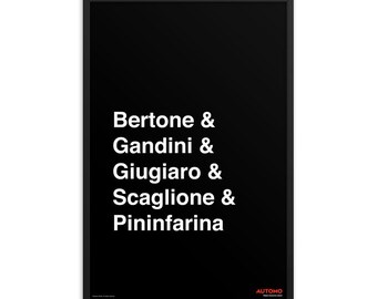 Homenaje a los diseñadores de automóviles italianos - Lámina enmarcada Póster automotriz