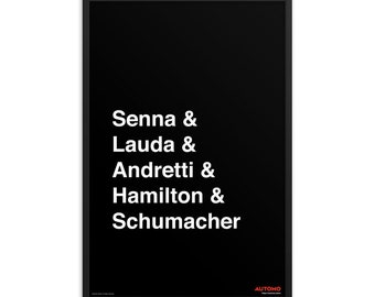 Homenaje a los pilotos de Fórmula 1 - Impresión de arte enmarcada Póster automotriz