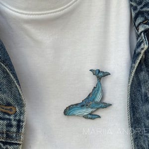 Polymer clay brooch in the shape of a whale, brooch with a blue whale, decoration in the form of a brooch with a whale for any clothing