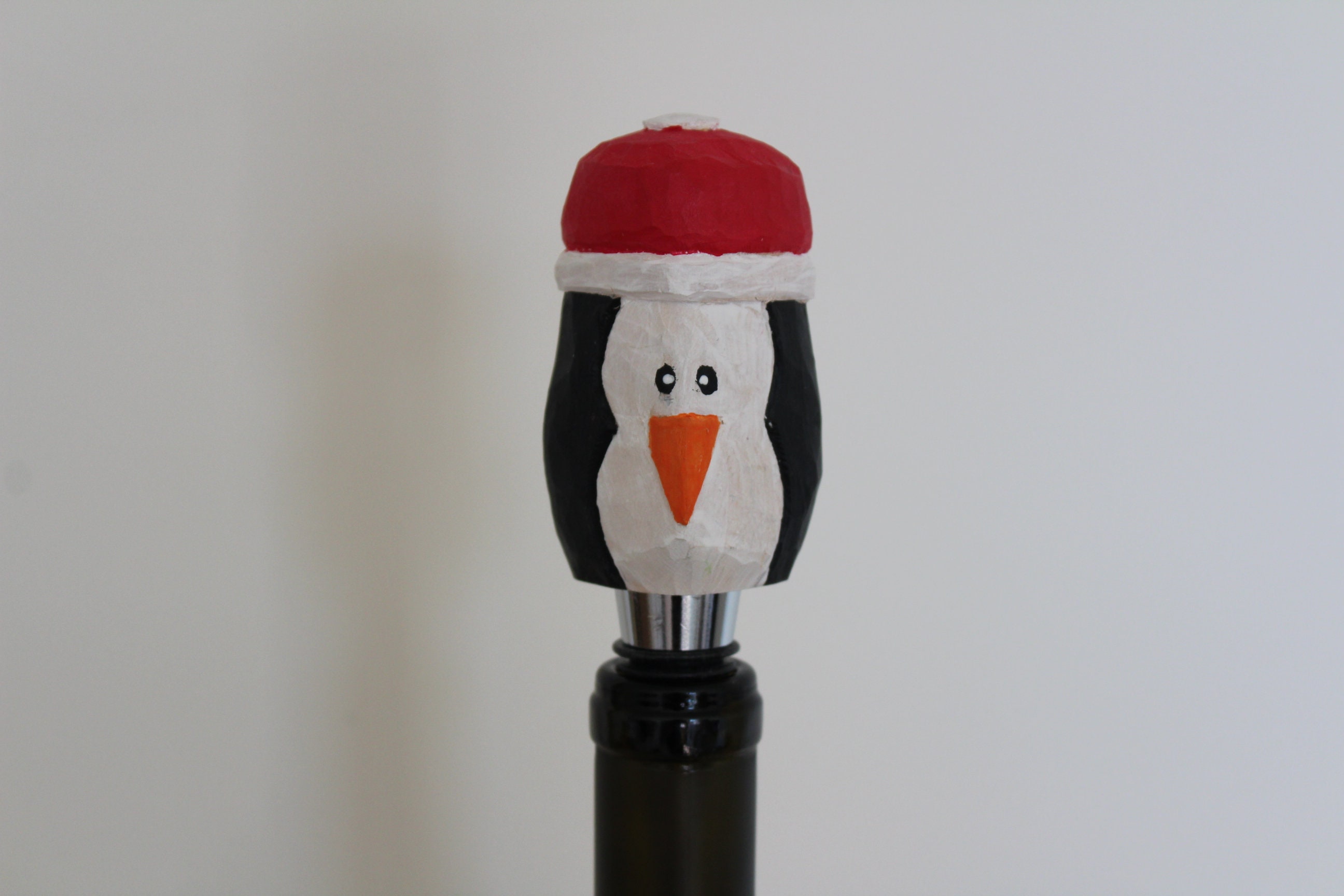 Hand carved penguin wine stopper Etsy