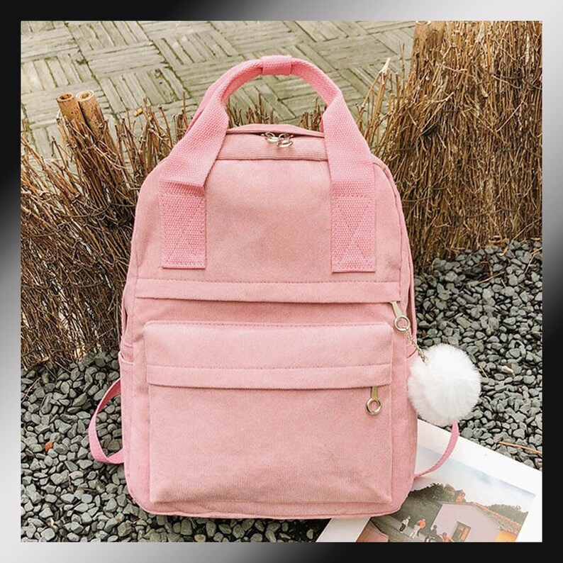 Preppy Style Soft Fabric Backpack Female Corduroy Backpack Etsy