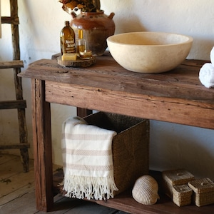 Mobiletto per il bagno in legno rustico fatto a mano con legno di recupero, mobiletto per il bagno in legno personalizzato, mobiletto per il bagno con un solo lavabo fatto a mano, ottimo regalo