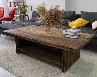 Rustic Wood Coffee Table,Large Coffee Table Reclaimed Wood, Unique Mid Century Top Live Edge Solid Rectangular Custom Farmhouse Wooden Table