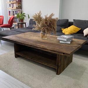 Rustic Wood Coffee Table,Large Coffee Table Reclaimed Wood, Unique Mid Century Top Live Edge Solid Rectangular Custom Farmhouse Wooden Table