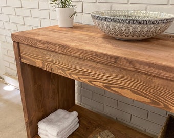 Bathroom Rustic Vanity, Reclaimed Wood Solid Bathroom Vanity, Live Edge Farmhouse Rustic Wood Decor, Counter Top Wood Table