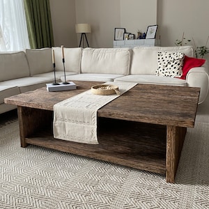 Rustic Wood Coffee Table,Large Coffee Table Reclaimed Wood, Unique Mid Century Top Live Edge Solid Rectangular Custom Farmhouse Wooden Table