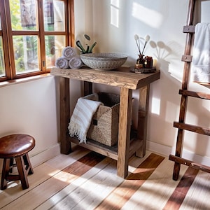 Vanità da bagno in legno rustico personalizzato realizzato a mano con legno di recupero, lavabo da bagno in legno, vanità con lavabo singolo fatto a mano, ottimo regalo