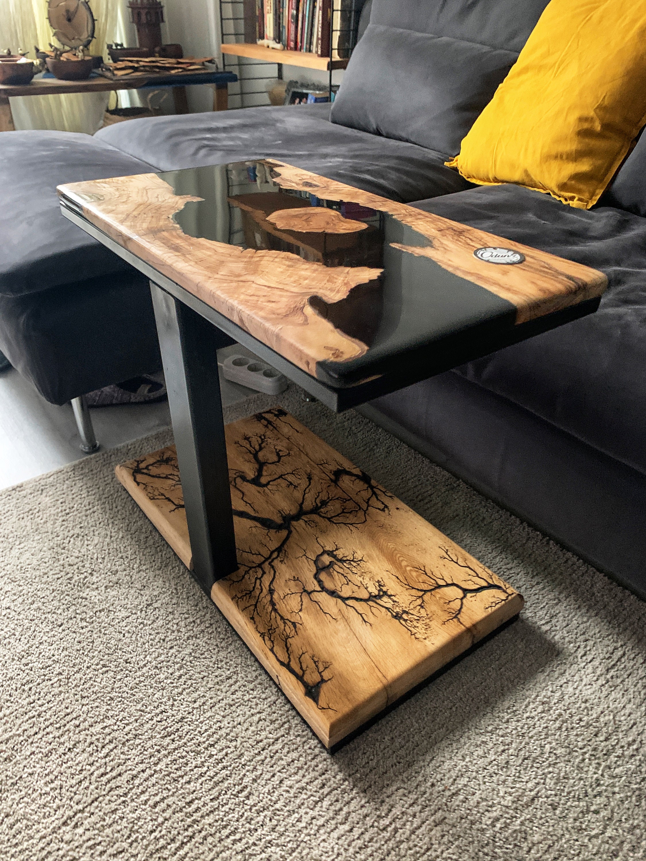 Resin Topped Side Table with Embedded Coins