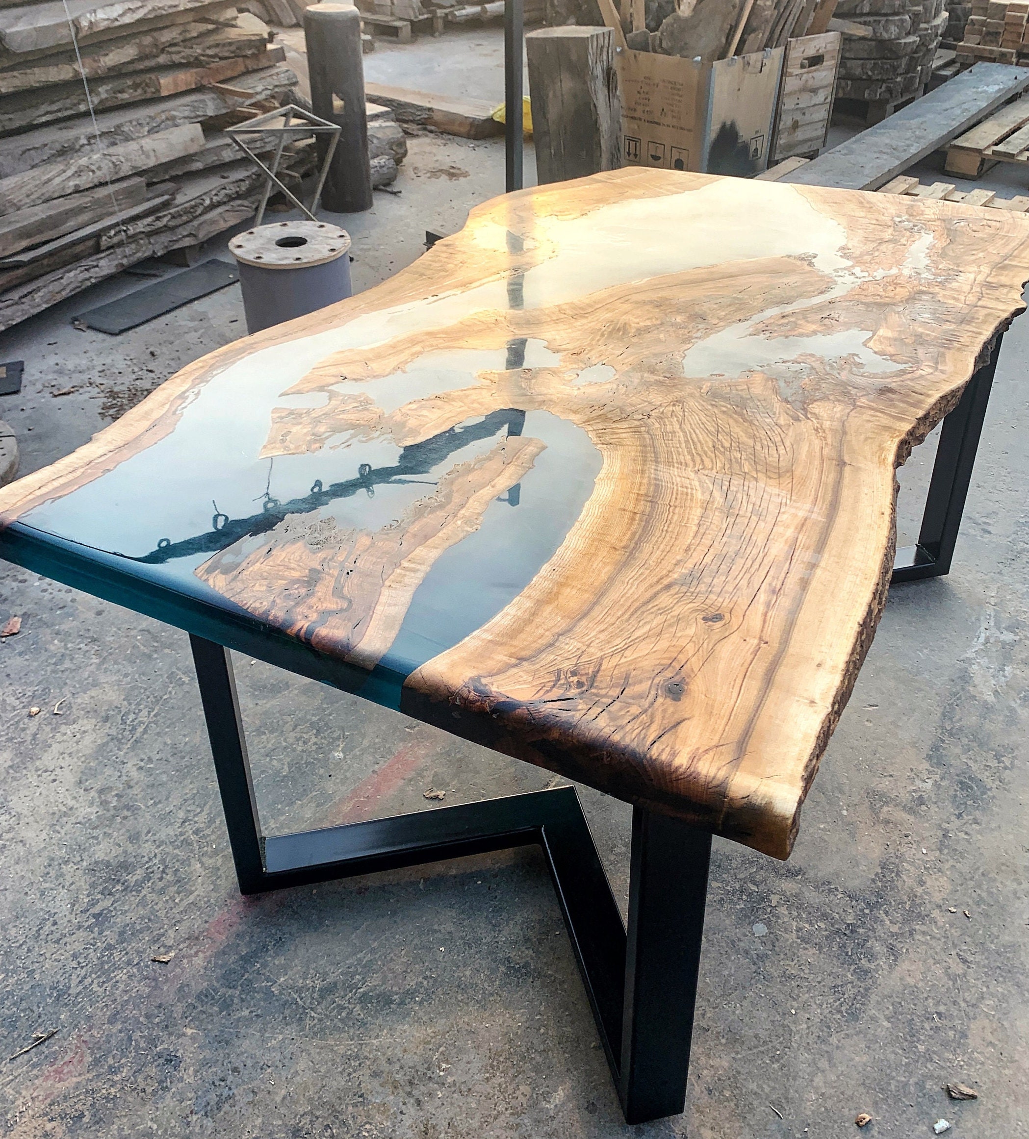 Dining Room/kitchen/bar Table Wood Epoxy Resin River Unique Live Edge Olive  Custom Reclaimed Woodensolid Slab Luxury /coffee/sehpa/end Table 