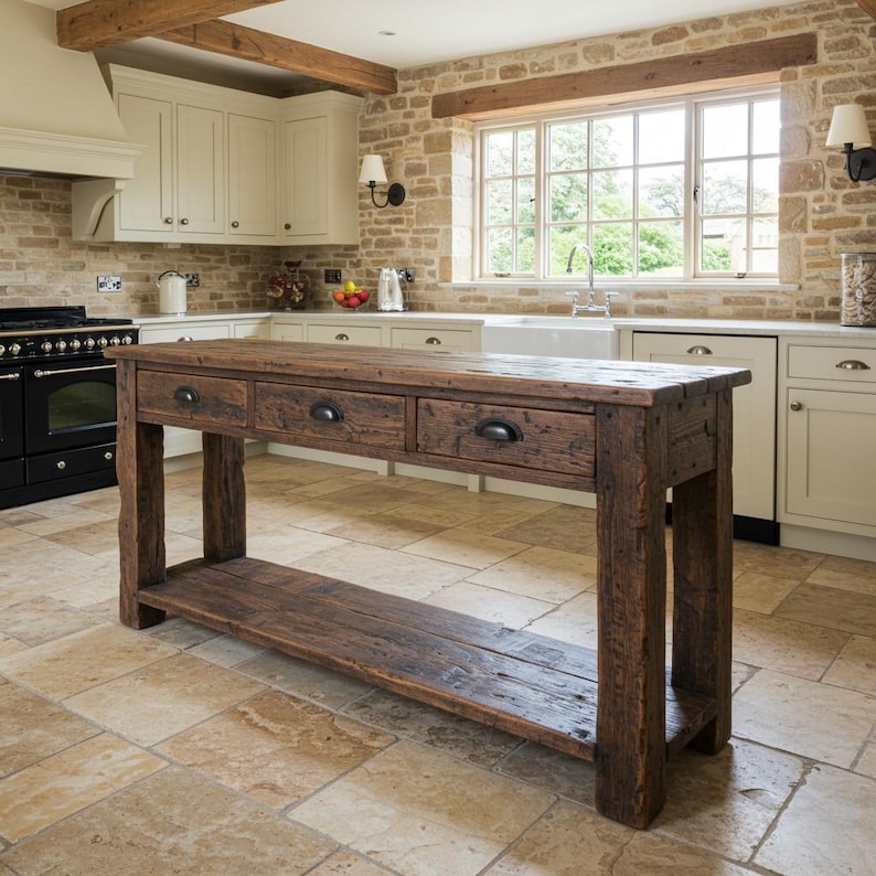 Reclaimed Wood Kitchen Island, Rustic Wood Kitchen Island With Drawers ...