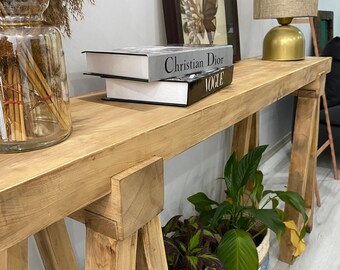 Tribesigns Tavolo consolle, 105 cm, Tavolino da ingresso in stile rustico, Tavolo per soggiorno, dietro il divano, corridoio, ingresso, hall con gambe in legno rustico, marrone