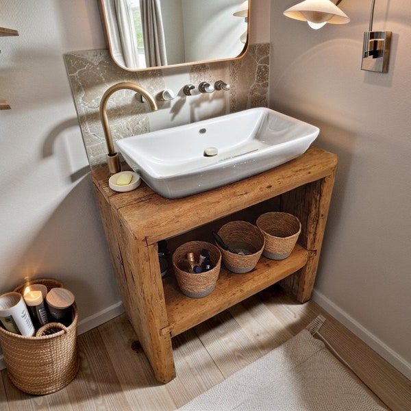 Meuble de salle de bain rustique, meuble de salle de bain en bois de récupération massif, décoration en bois rustique de ferme bord direct, table de comptoir en bois