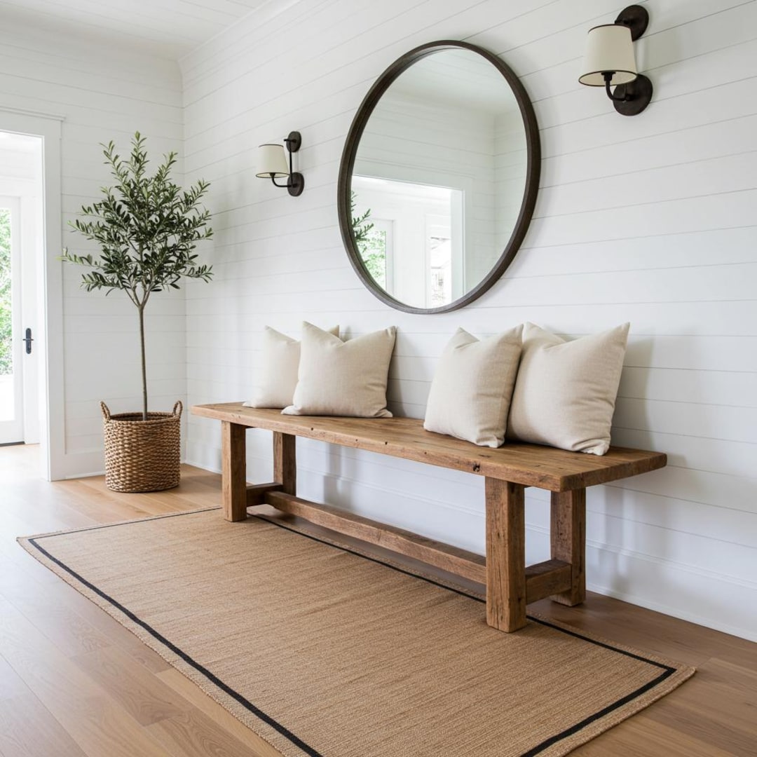Handcrafted Entryway Bench, Rustic Reclaimed Wood Bench, Farmhouse