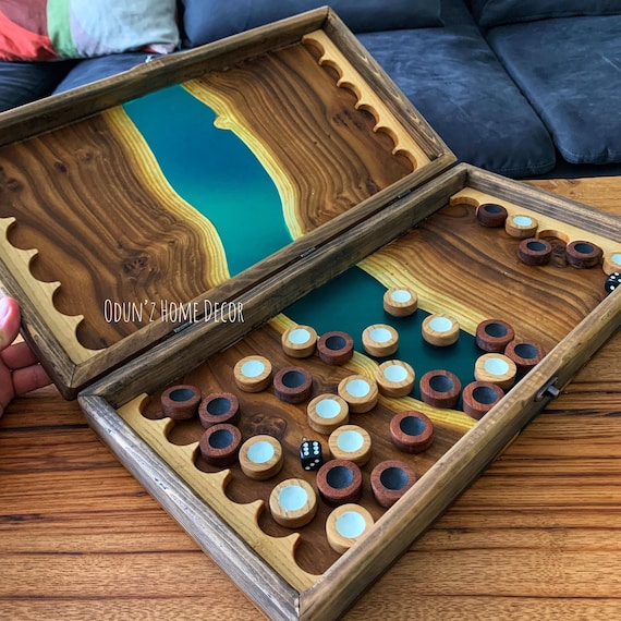 バックギャモンセット/ボード エポキシ樹脂 リバーバックギャモン 木製