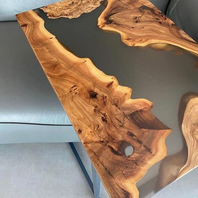 C Side/end Table Wood Epoxy Resin River Rustic Live Edge Unique