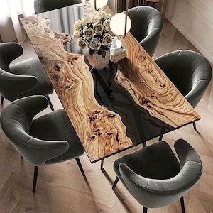 Dining room/kitchen/bar table Wood Epoxy Resin River Unique Live Edge Olive custom reclaimed WoodenSolid slab luxury /coffee/sehpa/end table