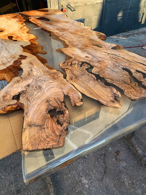 American Walnut Wooden River Table Top/ Epoxy Resin Full Cover Countertop/  Solid Coffee Table with Live Edge - China Wood Slab, Live Edge